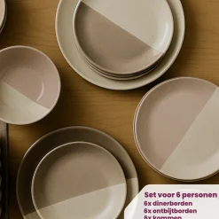 Cookinglife Serviesset Leem 18-delig / 6 personen - 6 dinerborden, 6 ontbijtborden en 6 kommen