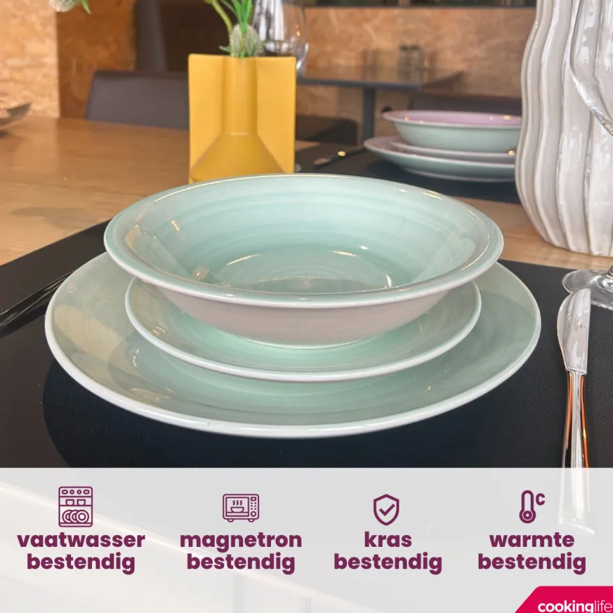 Cookinglife Serviesset Pastel Harmony 18-delig / 6 personen - 6 dinerborden, 6 ontbijtborden en 6 diepe borden