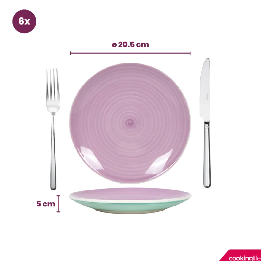 Cookinglife Serviesset Pastel Harmony 18-delig / 6 personen - 6 dinerborden, 6 ontbijtborden en 6 diepe borden