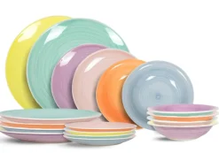 Cookinglife Serviesset Pastel Harmony 18-delig / 6 personen - 6 dinerborden, 6 ontbijtborden en 6 diepe borden