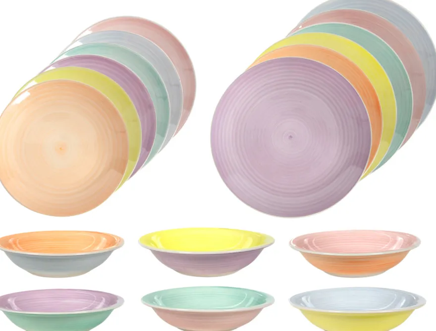 Cookinglife Serviesset Pastel Harmony 18-delig / 6 personen - 6 dinerborden, 6 ontbijtborden en 6 diepe borden