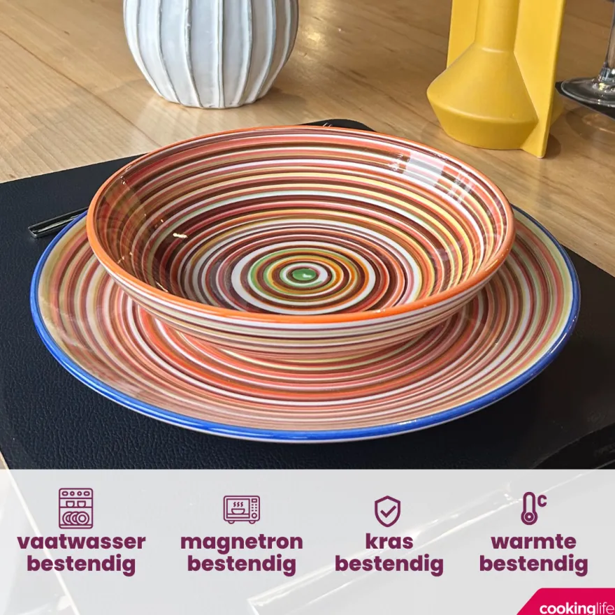Cookinglife Serviesset Rhythm & Lines 18-delig / 6 personen - 6 dinerborden, 6 ontbijtborden en 6 diepe borden