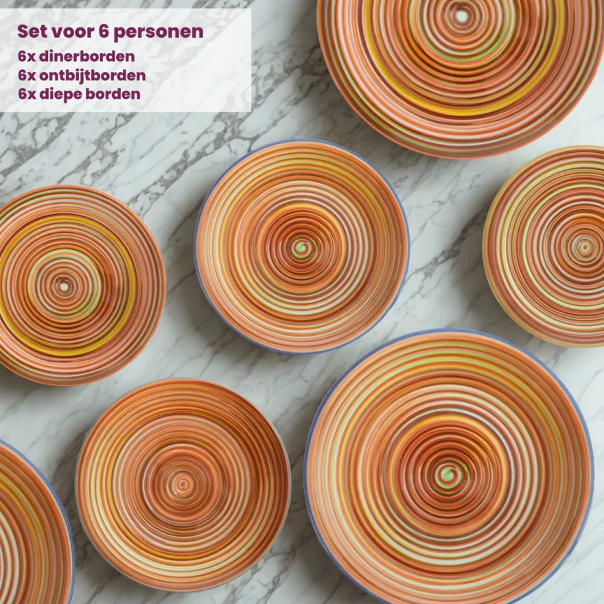Cookinglife Serviesset Rhythm & Lines 18-delig / 6 personen - 6 dinerborden, 6 ontbijtborden en 6 diepe borden