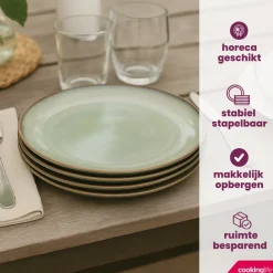 Cookinglife Serviesset Sabi Groen 18-delig / 6 personen - 6 dinerborden, 6 ontbijtborden en 6 kommen