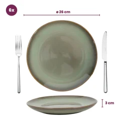 Cookinglife Serviesset Sabi Groen 18-delig / 6 personen - 6 dinerborden, 6 ontbijtborden en 6 kommen