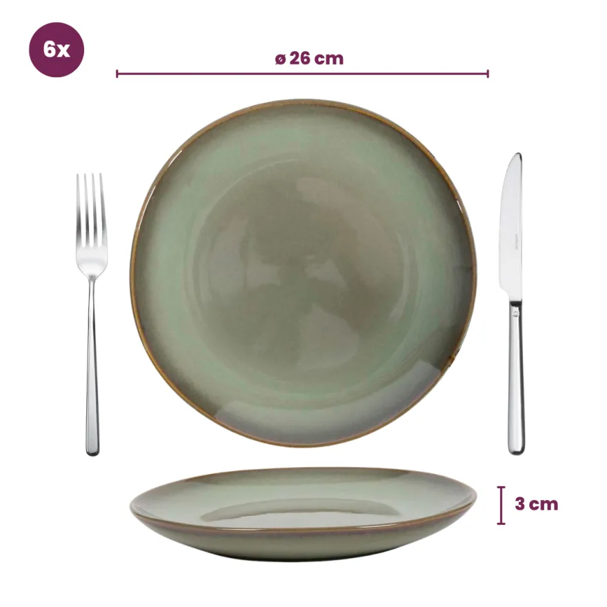 Cookinglife Serviesset Sabi Groen 18-delig / 6 personen - 6 dinerborden, 6 ontbijtborden en 6 kommen