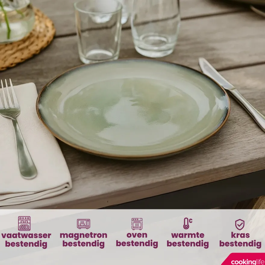 Cookinglife Serviesset Sabi Groen 18-delig / 6 personen - 6 dinerborden, 6 ontbijtborden en 6 kommen