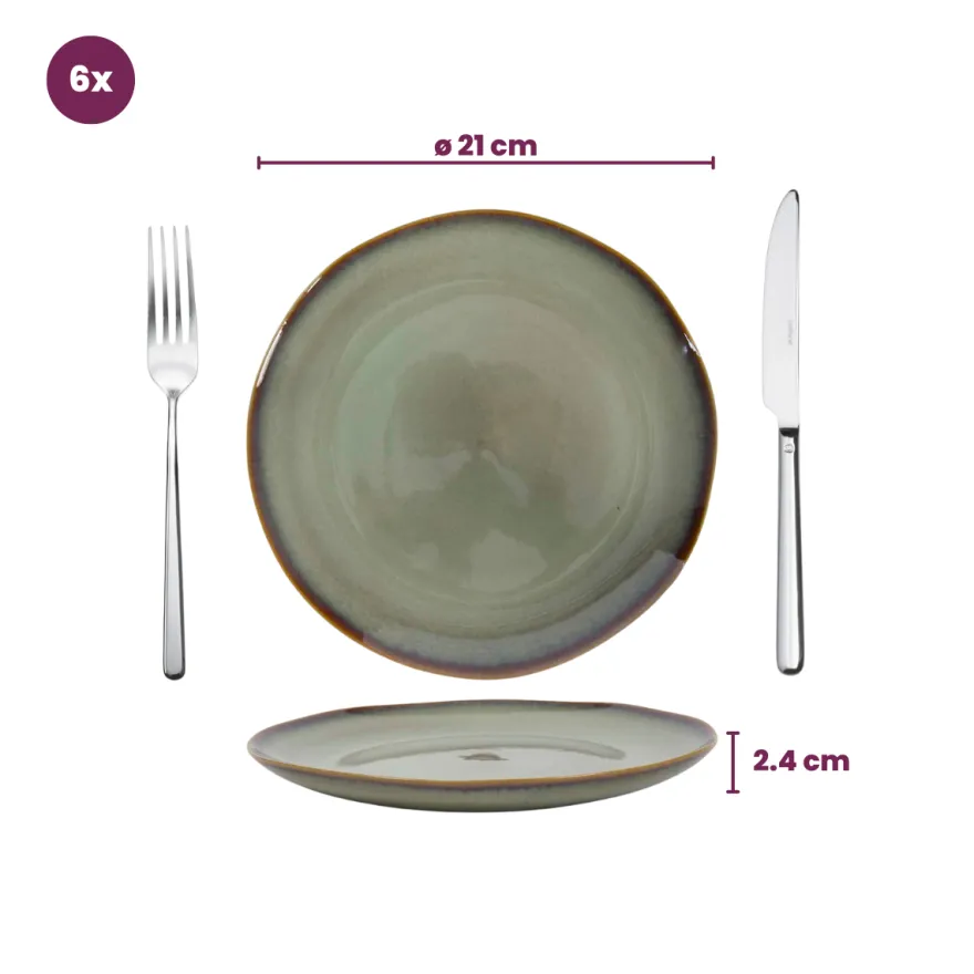 Cookinglife Serviesset Sabi Groen 18-delig / 6 personen - 6 dinerborden, 6 ontbijtborden en 6 kommen