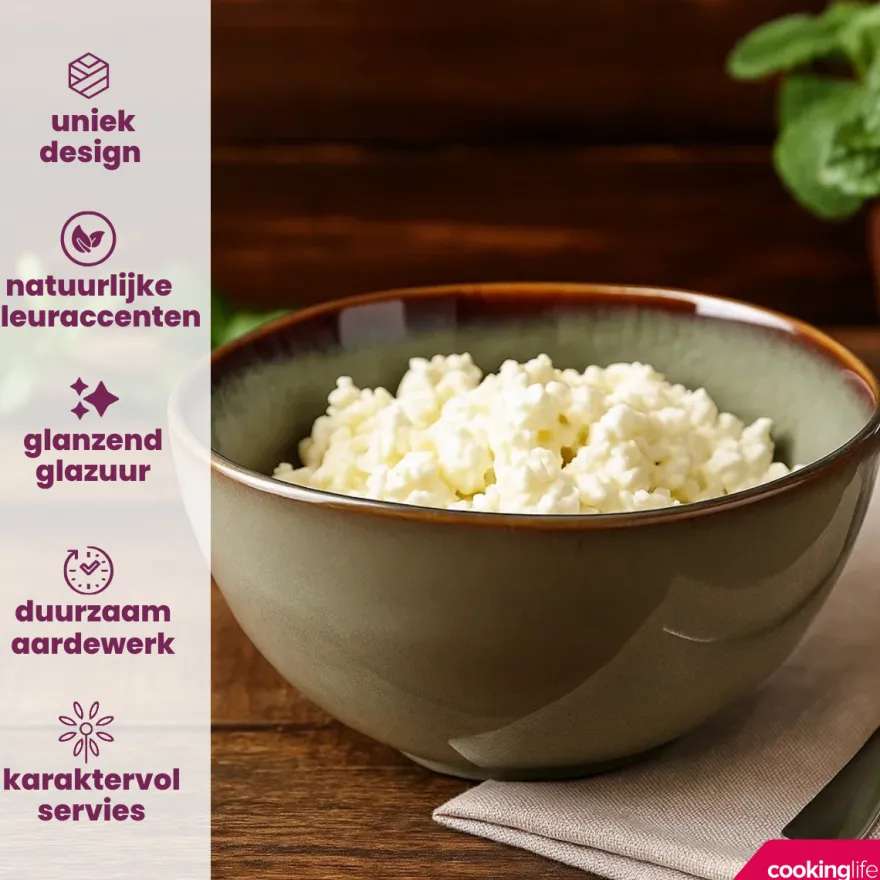 Cookinglife Serviesset Sabi Groen 18-delig / 6 personen - 6 dinerborden, 6 ontbijtborden en 6 kommen