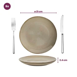 Cookinglife Serviesset Sabi Beige 18-delig / 6 personen - 6 dinerborden, 6 ontbijtborden en 6 kommen