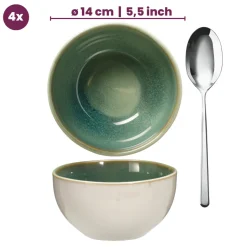 Cookinglife Serviesset Serene Green 12-delig / 4 personen - 4 dinerborden, 4 ontbijtborden en 4 kommen