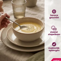 Cookinglife Soepkommen / Kommen Serene Zand ø 14 cm - Aardewerk - 4 Stuks