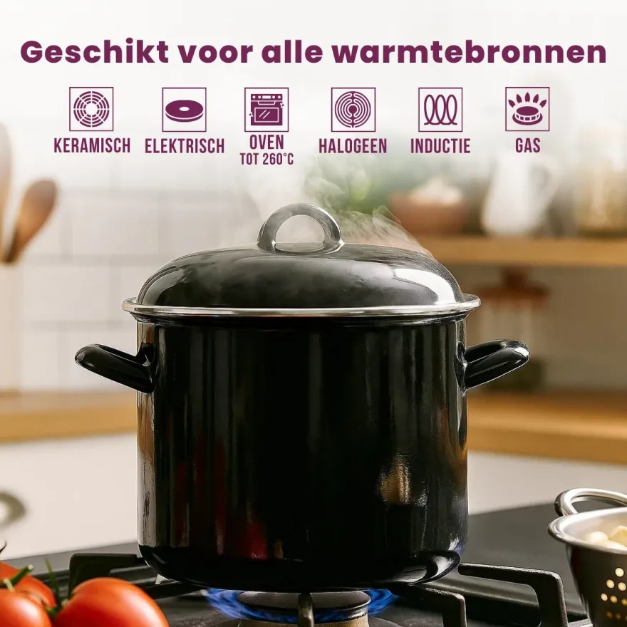 Cookinglife Soeppan - Emaille - Zwart - ø 24 cm / 8 liter - geëmailleerde anti-aanbaklaag