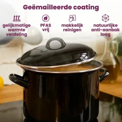 Cookinglife Soeppan - Emaille - Zwart - ø 24 cm / 8 liter - geëmailleerde anti-aanbaklaag