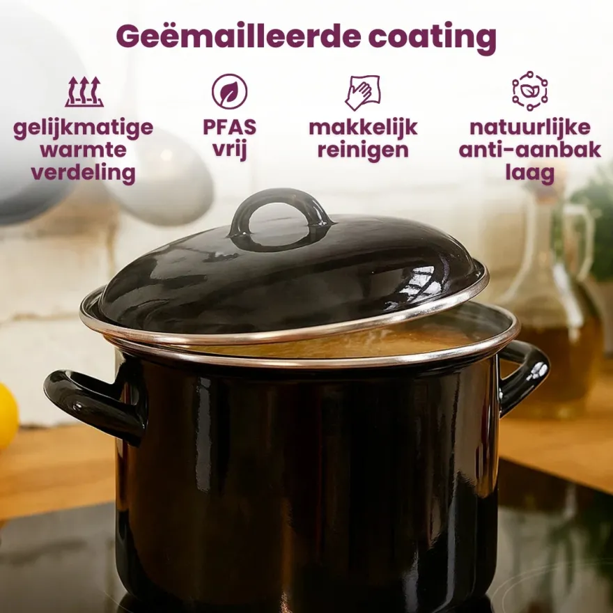 Cookinglife Soeppan - Emaille - Zwart - ø 24 cm / 8 liter - geëmailleerde anti-aanbaklaag