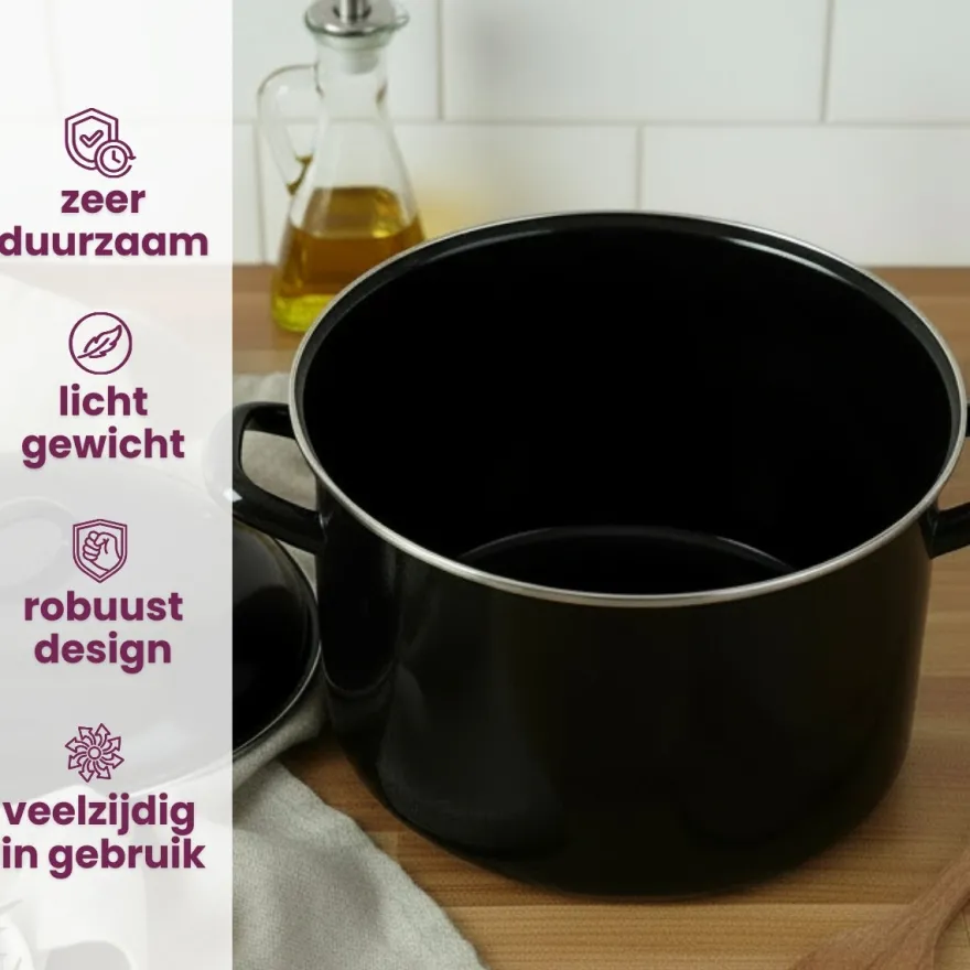 Cookinglife Soeppan - Emaille - Zwart - ø 24 cm / 8 liter - geëmailleerde anti-aanbaklaag