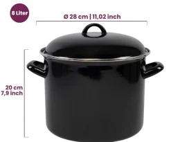 Cookinglife Soeppan - Emaille - Zwart - ø 24 cm / 8 liter - geëmailleerde anti-aanbaklaag