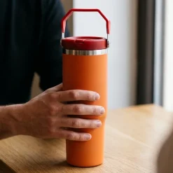 Cookinglife Thermosbeker met Rietje - Tumbler - Oranje - 900 ml