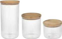 Cookinglife Voorraadpotten set Lines - Glas met Bamboe Deksel - 600 ml / 980 ml / 1750 ml - 3 stuks