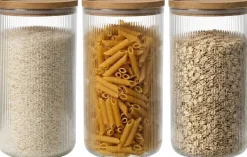 Cookinglife Voorraadpotten set Lines - Glas met Bamboe Deksel - ø 11 cm - 1750 ml - 3 stuks