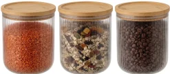 Cookinglife Voorraadpotten set Lines - Glas met Bamboe Deksel - ø 11 cm - 980 ml - 3 stuks