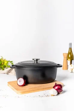 Cosy & Trendy Braadpan met deksel Fontestic Gietijzer Black Ovaal - 31 x 24 cm / 6 Liter - geëmailleerde anti-aanbaklaag