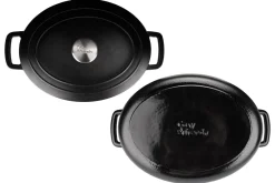 Cosy & Trendy Braadpan met deksel Fontestic Gietijzer Black Ovaal - 31 x 24 cm / 6 Liter - geëmailleerde anti-aanbaklaag