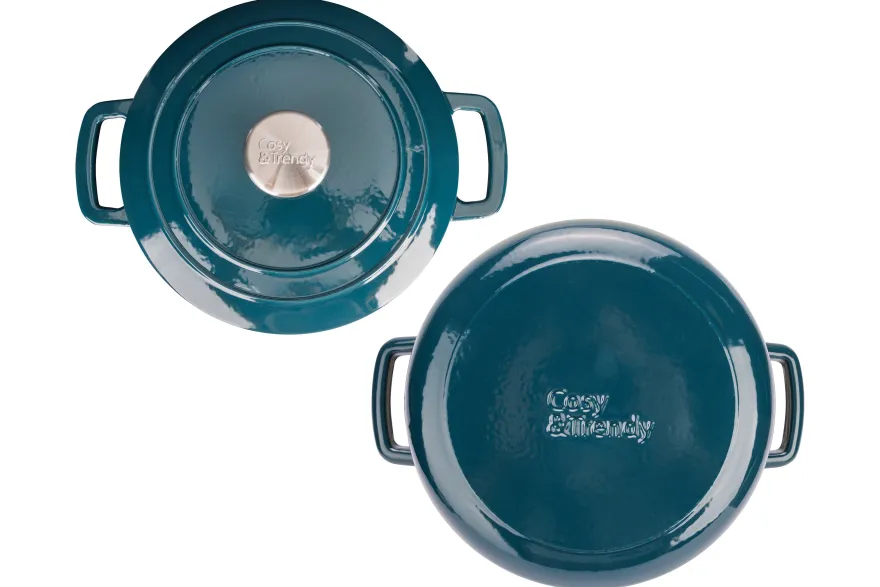 Cosy & Trendy Braadpan met deksel Fontestic Gietijzer Green Heron ø 24 cm / 4.6 Liter - geëmailleerde anti-aanbaklaag