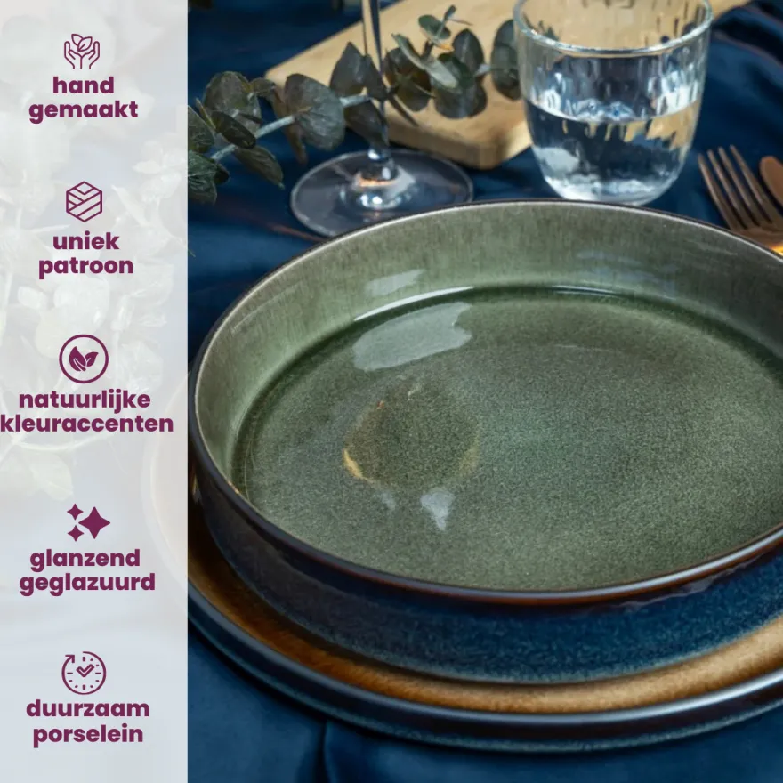 Cosy & Trendy Diepe Borden / Pastaborden - Quintana Green ø 20 cm / H 5.2 cm - 4 Stuks