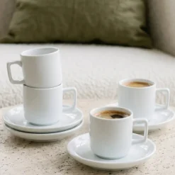 Cosy & Trendy Espressokopjes met Schotels Moon White 90 ml - 4 stuks