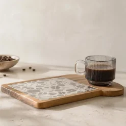 Cosy & Trendy Ontbijtplank met Koffieglas - Acaciahout - 24.5 x 22.5 cm
