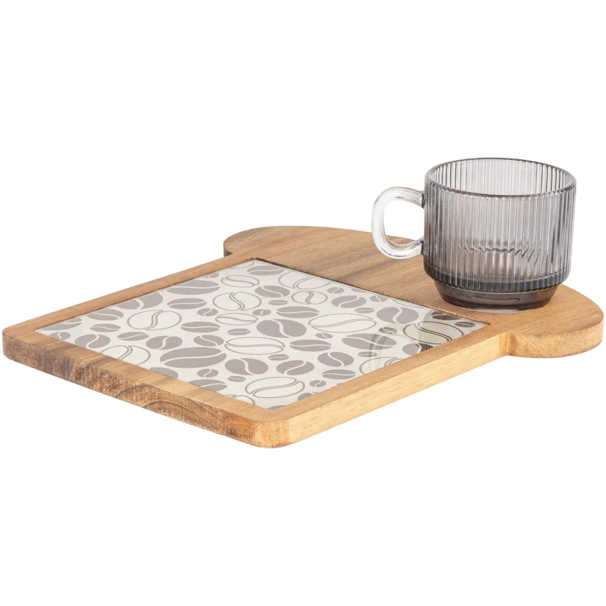 Cosy & Trendy Ontbijtplank met Koffieglas - Acaciahout - 24.5 x 22.5 cm