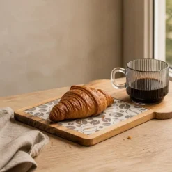 Cosy & Trendy Ontbijtplank met Koffieglas - Acaciahout - 24.5 x 22.5 cm