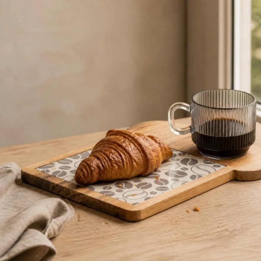 Cosy & Trendy Ontbijtplank met Koffieglas - Acaciahout - 24.5 x 22.5 cm