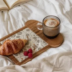 Cosy & Trendy Ontbijtplank met Koffieglas - Acaciahout - 24.5 x 22.5 cm