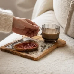 Cosy & Trendy Ontbijtplank met Koffieglas - Acaciahout - 24.5 x 22.5 cm