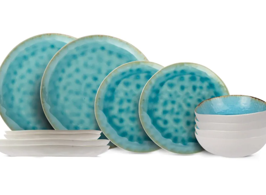 Cosy & Trendy Serviesset Laguna Azzurro 12-delig / 4 personen - 4 dinerborden, 4 ontbijtborden en 4 kommen