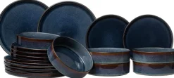 Cosy & Trendy Serviesset Quintana Blue 18-delig / 6 personen - 6 dinerborden, 6 diepe borden en 6 ontbijtborden