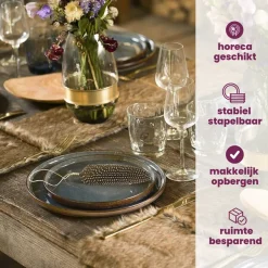 Cosy & Trendy Serviesset Quintana Blue 18-delig / 6 personen - 6 dinerborden, 6 diepe borden en 6 ontbijtborden