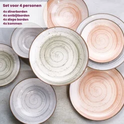 Cosy & Trendy Serviesset Sintra Terracotta 16-delig / 4 personen - 4 dinerborden, 4 ontbijtborden, 4 diepe borden en 4 kommen