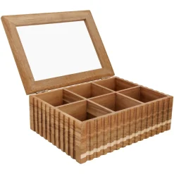 Cosy & Trendy Theedoos - Theekist - Acaciahout - 6 vakken - met Venster - 21 x 17 x 7.5 cm