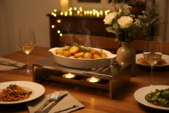 Cosy & Trendy Warmhoudplaat - Bordenwarmer met 2 theelichthouders - RVS - 26.4 x 14.9 x 7 cm