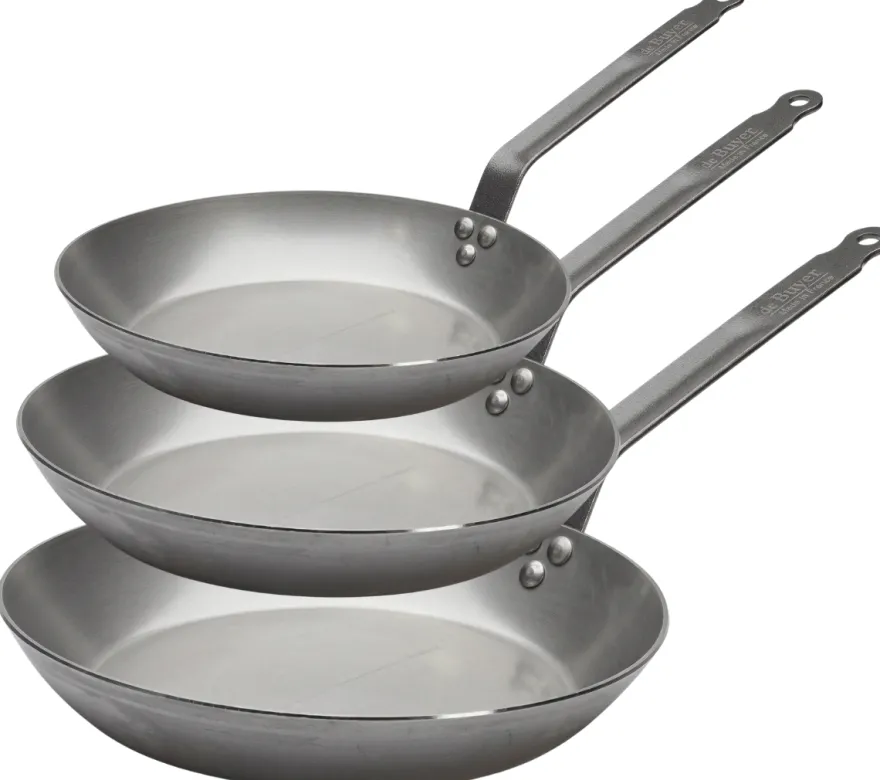 De Buyer Koekenpannenset Lyonnaise Carbone Plus 3-delig - Plaatstaal - ø 20, 24 & 28 cm - zonder anti-aanbaklaag
