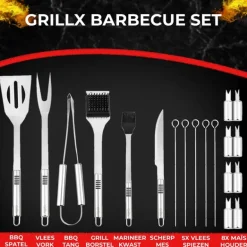 GrillX BBQ Accessoires Gereedschapset - BBQ Tang, Spatel, Vork, Borstel - Complete Barbecue Tools Set