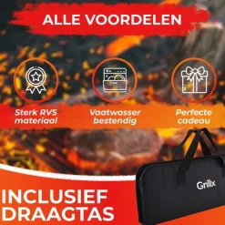 GrillX BBQ Accessoires Gereedschapset - BBQ Tang, Spatel, Vork, Borstel - Complete Barbecue Tools Set