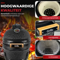 GrillX Kamado Barbecue - 13 Inch - Inclusief Opberghoes - Barbecue Egg - Houtskool Barbecue - Zwart - Ø 27 cm