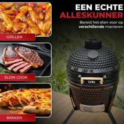 GrillX Kamado Barbecue - 13 Inch - Inclusief Opberghoes - Barbecue Egg - Houtskool Barbecue - Zwart - Ø 27 cm
