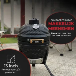 GrillX Kamado Barbecue - 13 Inch - Inclusief Opberghoes - Barbecue Egg - Houtskool Barbecue - Zwart - Ø 27 cm
