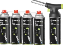 Hendi BBQ Aansteker / Creme Brulee Brander / Koksbrander - met gasbus + Extra Butaan Gas Navullingen - 4 Stuks