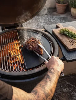 Keij Kamado Halve Maan Grillplaat / Plancha Large - Geëmailleerd Gietijzer - 2-zijdig - 46.5 cm - voor 21 inch Kamado's - Universeel
